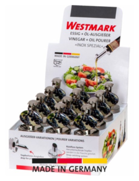 Display mit 12 Stück Ausgiesser Inox