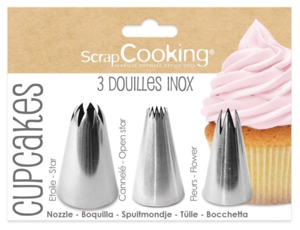 3er Set Spritztüllen Edelstahl für Cupcakes