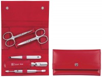 Druckknopf-Etui, Rindleder, rot, 5-tlg.