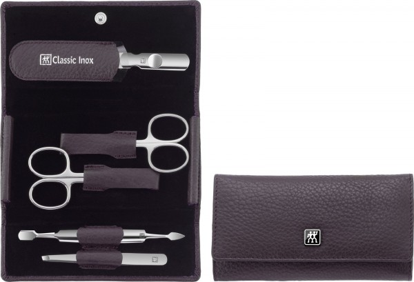 Druckknopf-Etui, Rindleder, lila, 5-tlg.