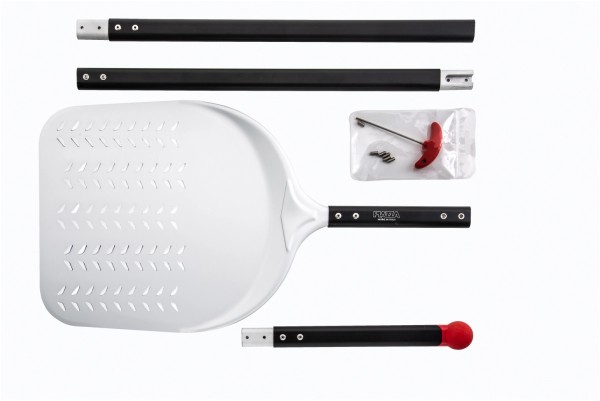 Pizzaschieber Alu rechteckig perf. zerlegbar 33cm 187cm rot