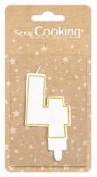 Kerze Nummer 4 weiss mit Goldrand 8cm