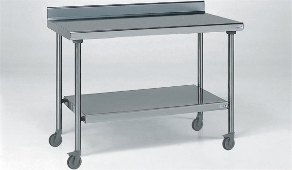 Tisch 800x1800mm, mit Aufkantung und Boden, auf Räder