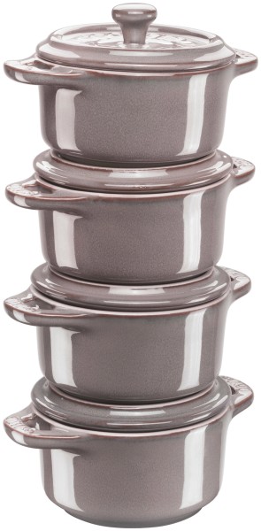 4er Set Keramik Cocotte antik grau