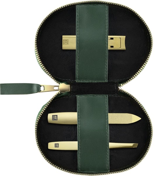 3tlg. Nagelpflege-Etui mit Nagelknipser grün