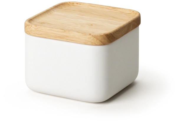 Keramik Vorratsdose weiss mit Holzdeckel GB 10.5x10.5x8cm