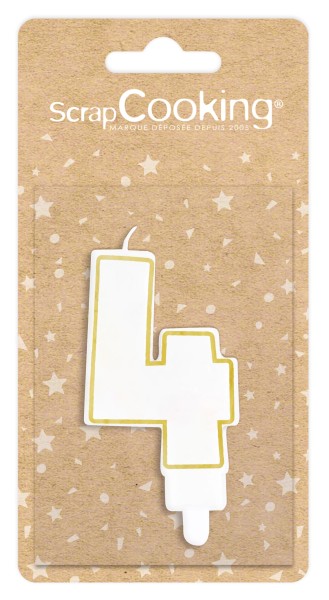 Kerze Nummer 4 weiss mit Goldrand 8cm