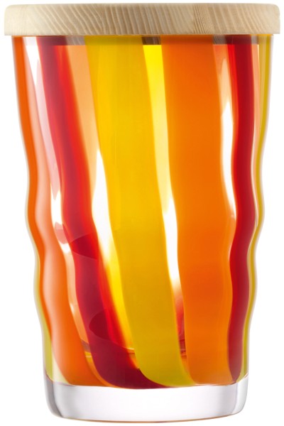 Folk Dose mit Eschenholzdeckel H15cm orange rot gelb