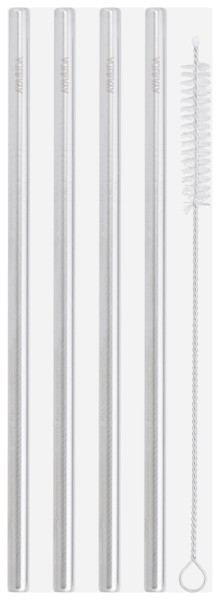 4er Set Strohhalm mit Bürste, gerade, Edelstahl