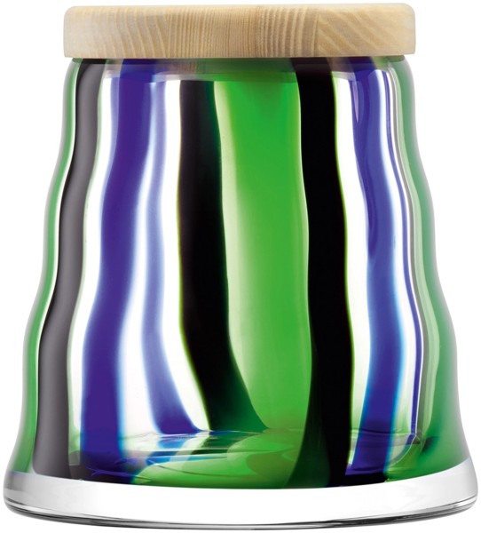 Folk Dose mit Eschenholzdeckel H15cm schwarz blau grün