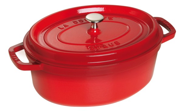 Mini Cocotte 11cm, oval, Kirsch-Rot, Gusseisen 0.25l
