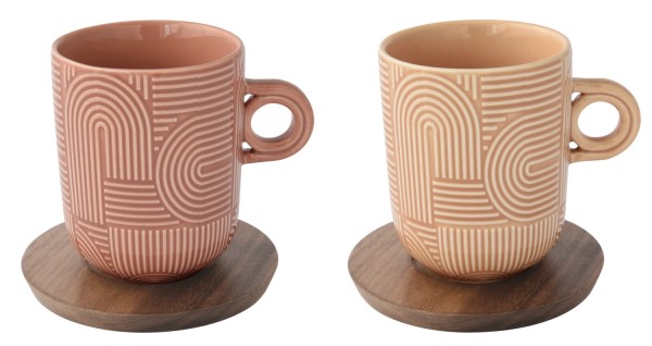 2er Set Take a Loop Kaffeetasse 350ml mit Akazienuntersetzer