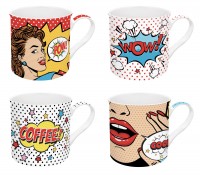 4er Set Pop Art Porzellanbecher , 300 ml