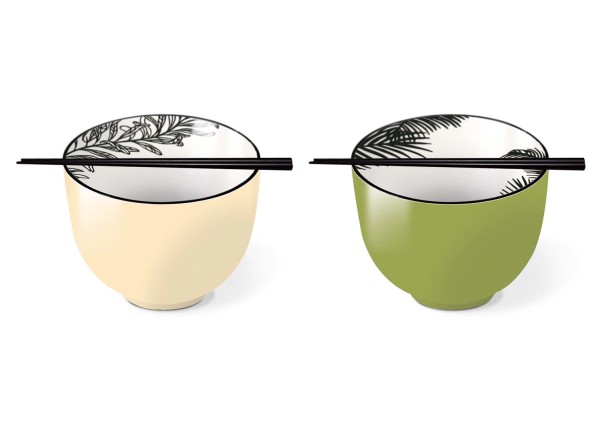 2er Set Ramen Schüsseln mit Stäbchen 800ml D:14cm H:11.5cm