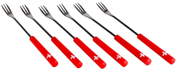 Käsefondue - Gabeln CH-Kreuz, 6 Stk, Ed.stahl, Gr. Kunstst
