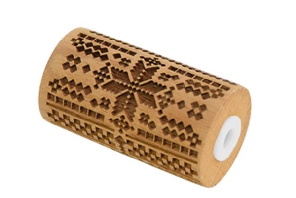 Teigrolle aus Holz geprägt, Weihnachten Kreuzstich