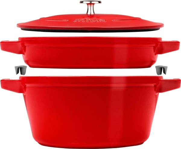Cocotte 3tlg. 24cm, rund, Kirsch-Rot, stackable