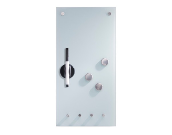 Memobord m. Haken Glas weiss