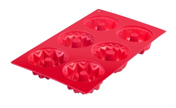 6er Küchleinbackform Trio Silikon, rot