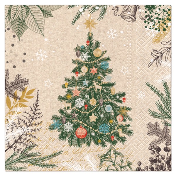 Servietten Lunch 20x We care Vintage Christmas tree, 33x33cm