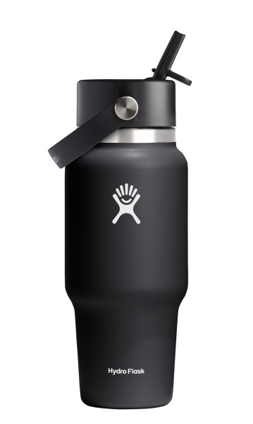 Trinkflasche Travel Wide Flex Deckel Strohhalm 700ml schwarz